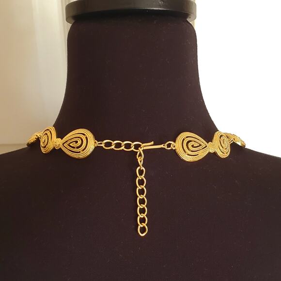 Retro Gold Tone Swirl Spiral Necklace Statement Collar Chunky Modernist Abstract - Picture 4 of 8